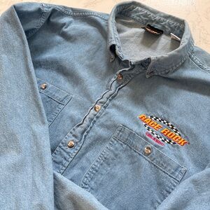 Race Rock Men’s Denim Button Down Shirt Y2K Vintage Long Sleeve Size XXL
